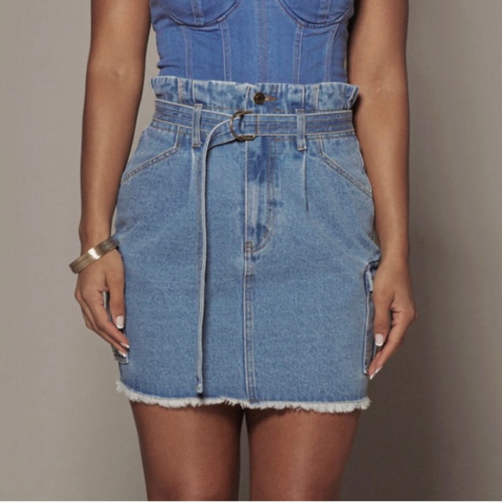 JLUXLABEL Medium Wash Robin Denim Skirt in Medium